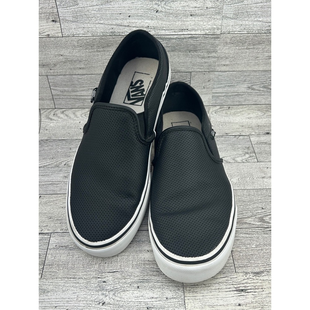 Vans Slip On Perforated Leather Sneakers Black White Women US 8.5
